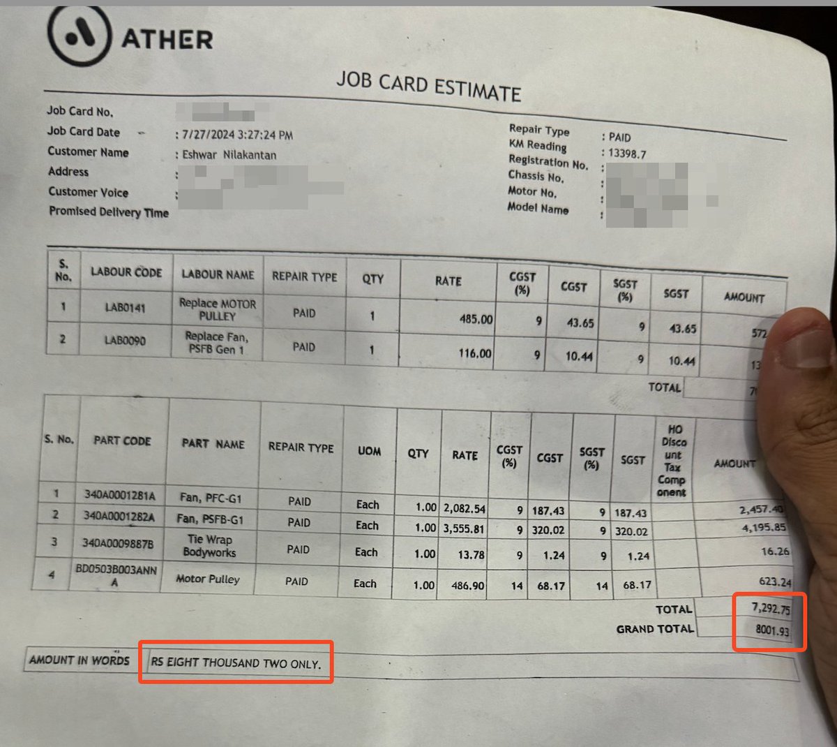 eshwar_nc's tweet image. They said EVs have a low maintenance fee because it has fewer moving parts 

The EV: 🤦🤦🤦

@atherenergy