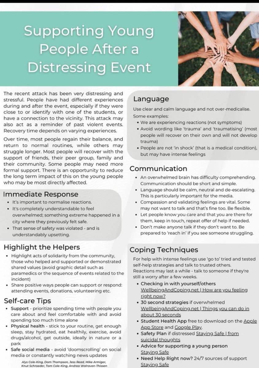 Important advice to support young people after a distressing event. 
Please read and share our evidence-informed ‘quick read’ guide.

We sincerely hope this will help. 
Thoughts and prayers with everyone affected 💙
#Southport