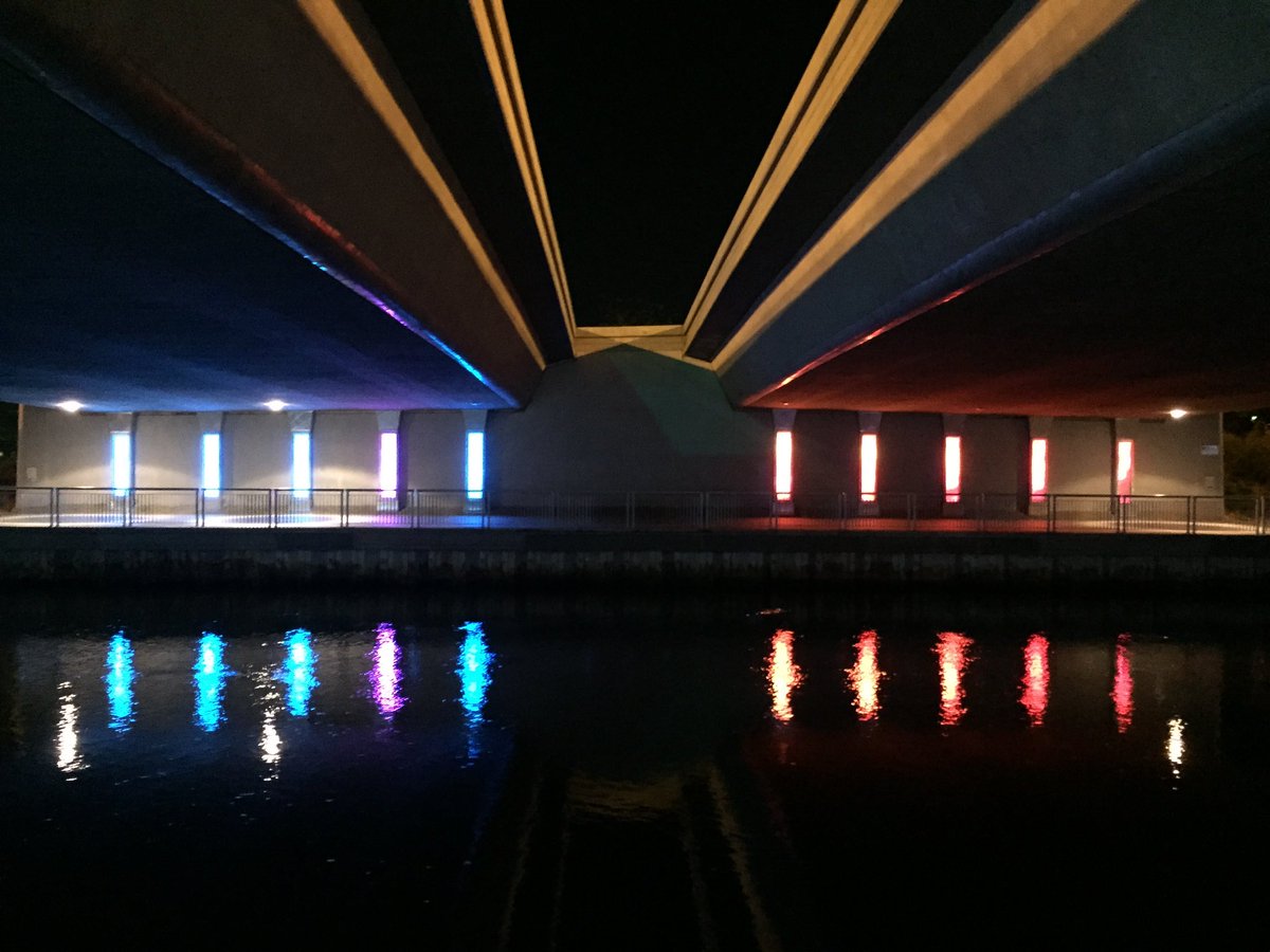 gavinplatt's tweet photo. Remember the amazing multicolored light sculpture called Undercurrent, located under the bridge over Lake Merritt Channel?

It has long since been destroyed, but it was awesome while it lasted. What’s the public accessibility of the channel pathway like these days? https://t.co/FgV6zoOAgN