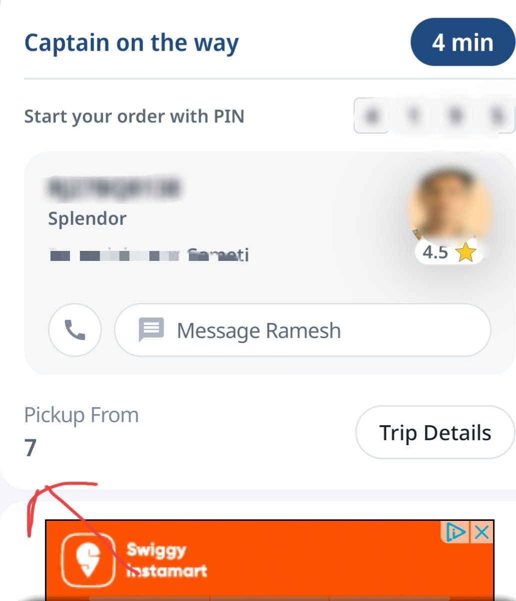 BitwiseMittal's tweet image. Does anyone about this magic number which @RapidoCares shows in pickup location? 

It&apos;s always some small integer number, is this number of trips which driver has completed today or something else ? @rapidobikeapp