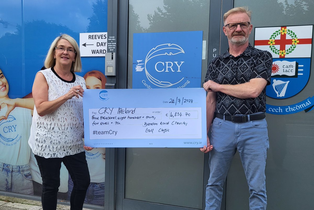 CRYIre's tweet photo. Our CEO @lucybane recent met with Brendan Kane, Brendan Kane Motors where he presented CRY with €4,834.70 raised at the #GolfClassic held on 14th June @NewlandsGC1910.

#FriendOfCRY #Charity #Fundraiser https://t.co/Fq9NwEvaju