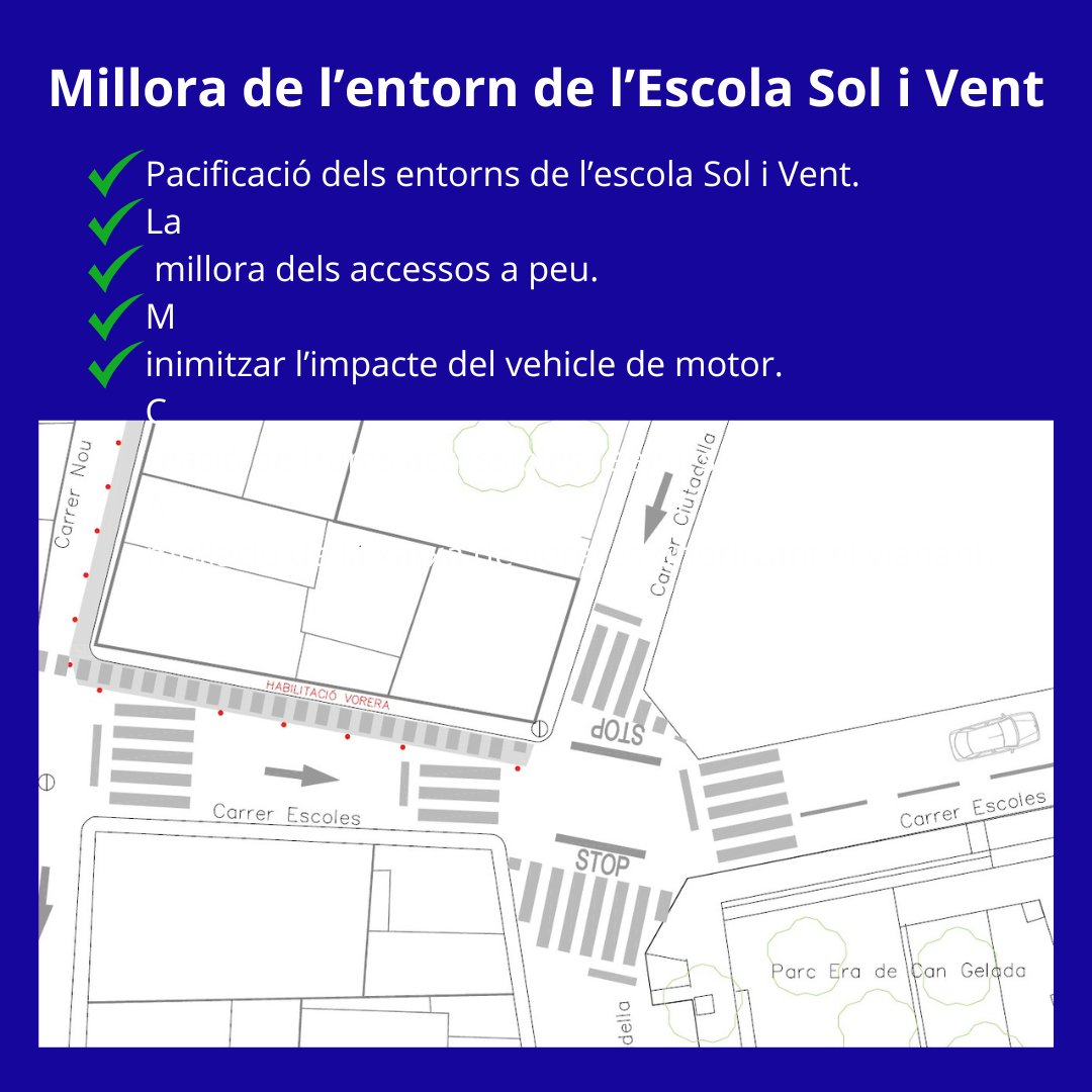AjVilafant's tweet photo. 👷 Del 5 al 9 d'agost es faran obres de millora del primer tram del carrer escoles.
S'eliminarà la zona d'aparcaments per habilitar una vorera més accessible i segura.
D'aquesta manera, pacifiquem aquest punt del municipi on tenim un dels centres educatius; l'Escola Sol i Vent. https://t.co/ZbIHpK5AXO