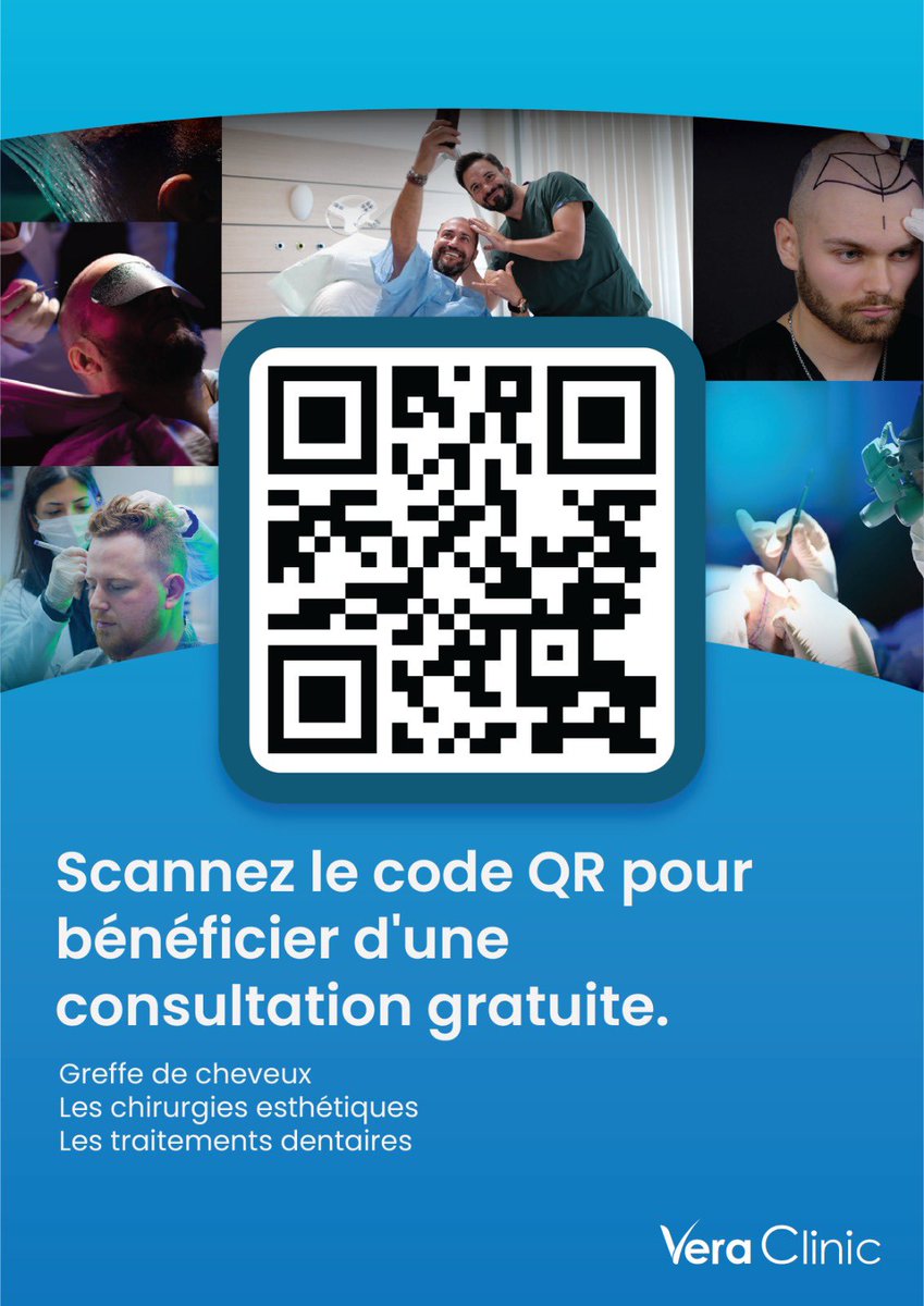 J’ai l’honneur de vous présenter ma collaboration avec Vera Clinic qui se situe à Istanbul  pour vos greffe de cheveux ou vos dent pour avoir une consultation gratuit n’hésitez pas  scanner le QR CODE et dire que vous venez de la part de Hair’Dogan à bientôt 👋
