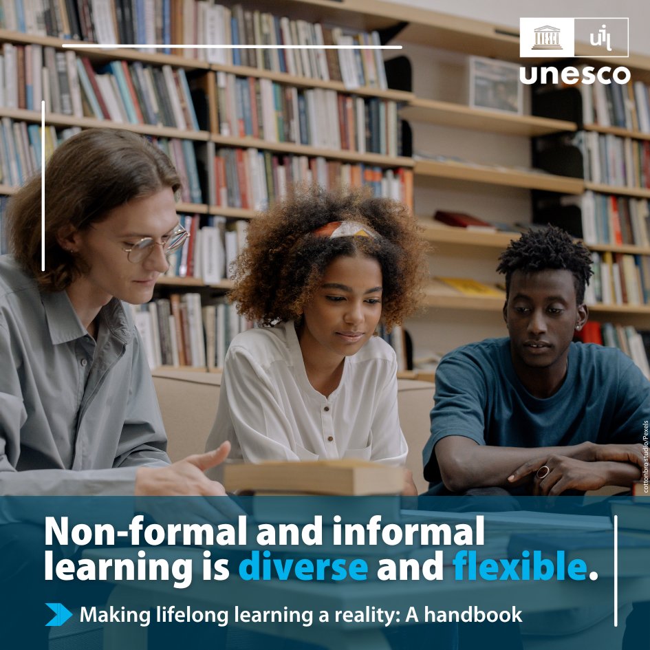 Non-formal learning takes many forms, from community learning centres &amp; adult learning centres to libraries, museums, theatres &amp; concert halls. 

Learn more about the scope of non-formal learning in ‘Making #lifelonglearning a reality: A handbook’ 👉 bit.ly/3MVq2mR