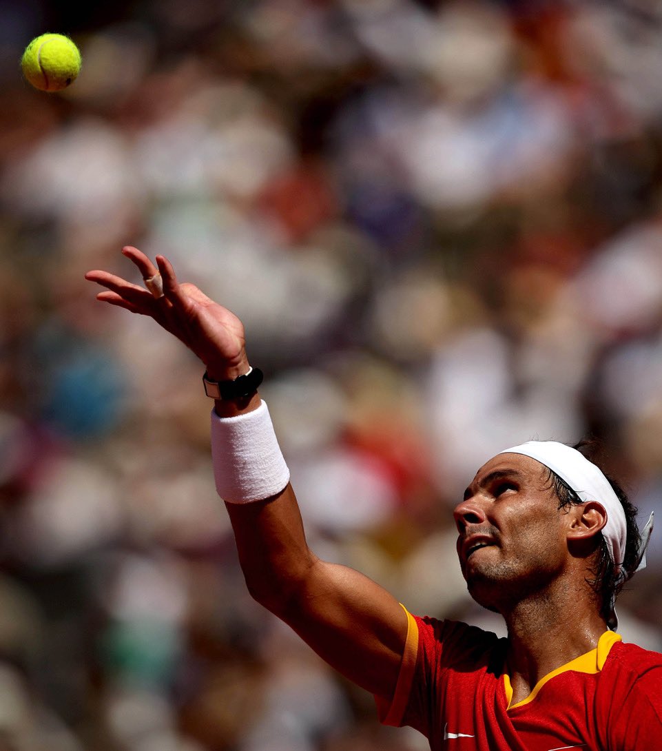 Spain’s Rafael Nadal prepares for service during Day 3 at the Paris Olympics #Paris2024