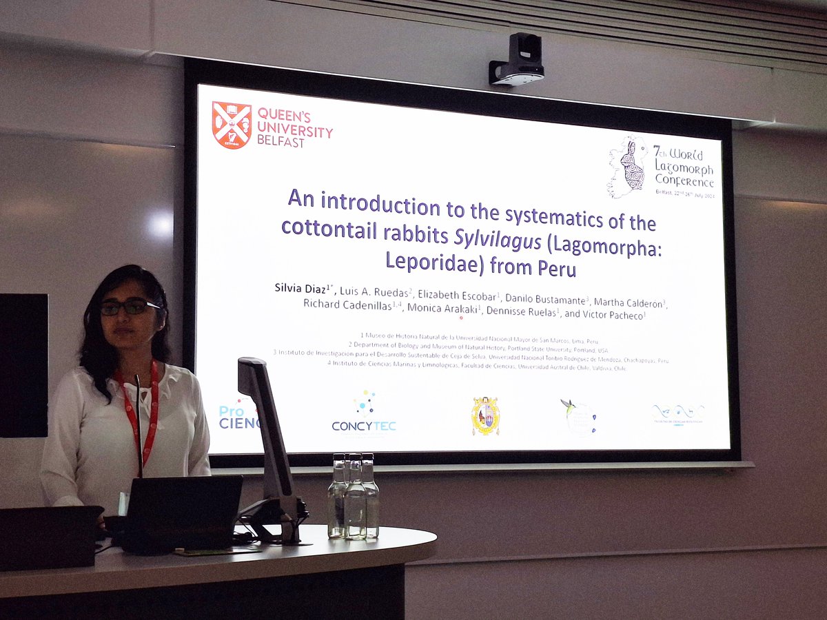 WorldLagomorph's tweet photo. 🚨 WINNER 🚨 of a @WorldLagomorph Society #WLS Travel Bursary to attend #WLC7:

Silvia Diaz supervised by Víctor Pacheco from the National Major University of San Marcos speaking on "The systematics of cottontail Sylvilagus rabbits from Peru."

🥳👏 https://t.co/mOuA4eCYuY
