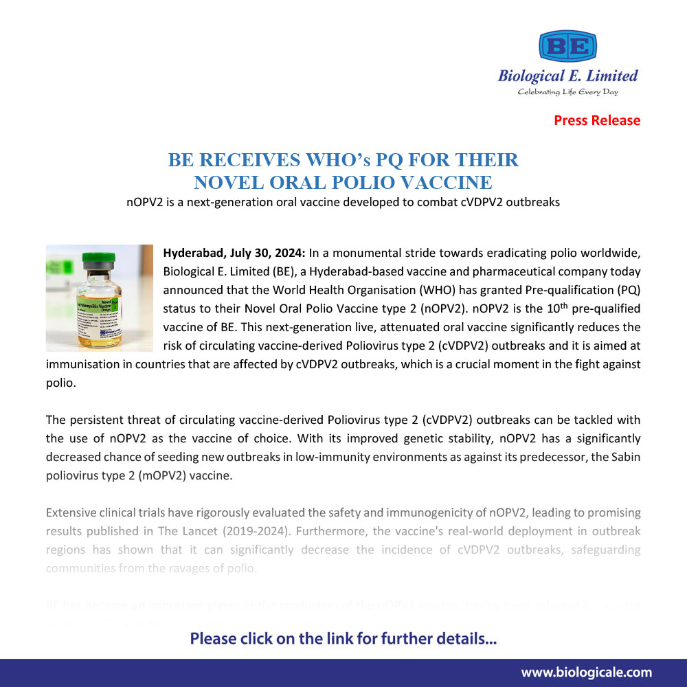 biological_e's tweet photo. #NovelOralPolioVaccineType2 #NovelOralPolioVaccine #Poliovirus #nOPV2 #OralVaccine #Vaccine #cVDPV2 #Polio #BiologicalELimited #BE #WorldHealthOrganisation #WHO #PreQualification #PQ

https://t.co/tCkQzOfGzw https://t.co/K0rhAftrCX