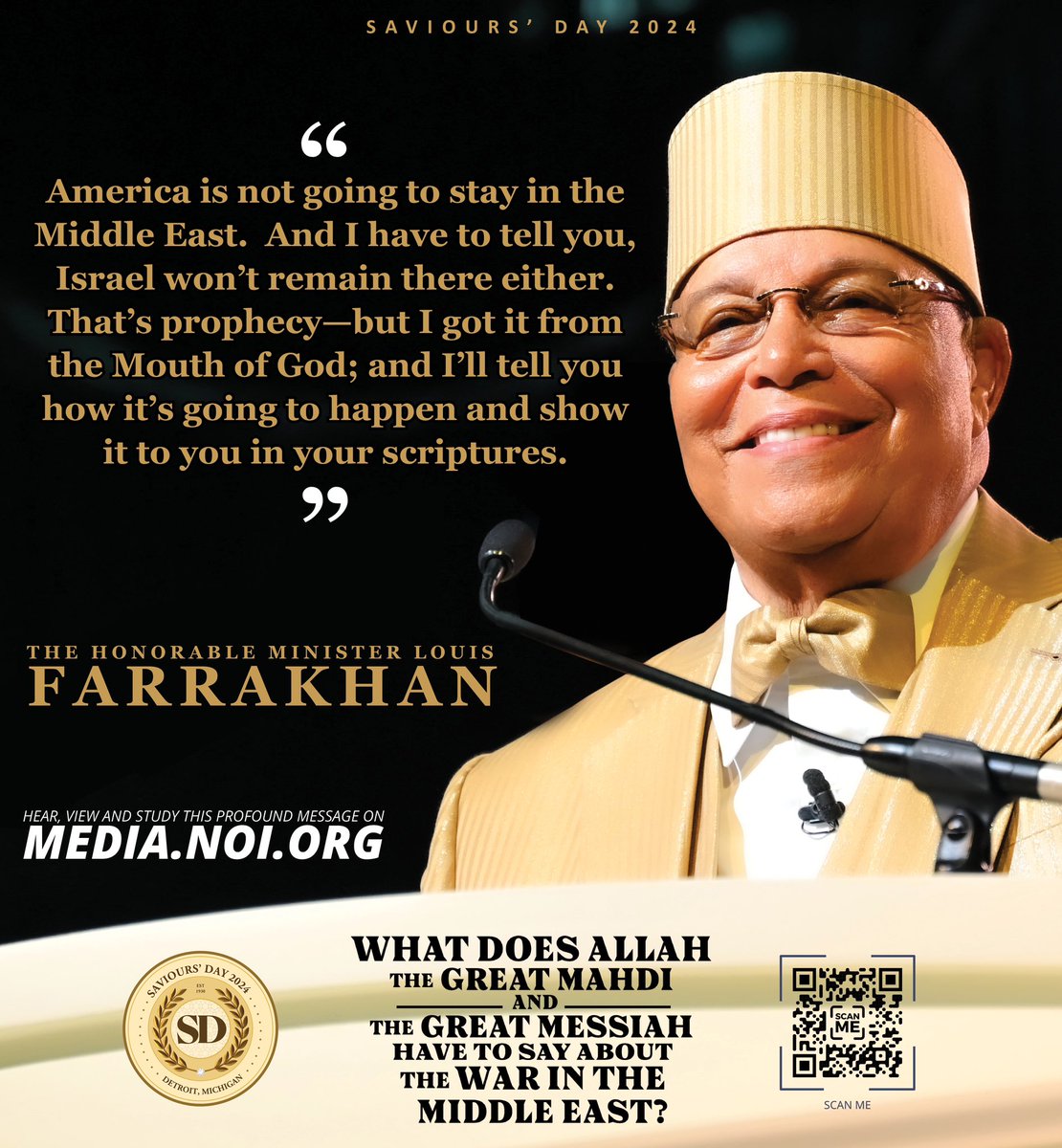 noisavioursday's tweet image. Watch the full replay of The Honorable Minister @LouisFarrakhan's Saviours' Day 2024 Address media.noi.org/video/sd1014-k…

#Farrakhan #SD2024