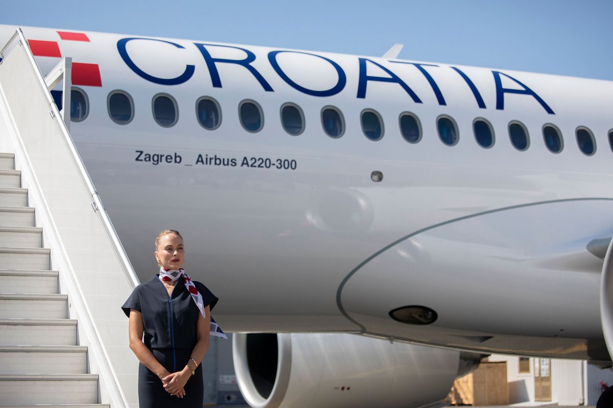 croatiaairlines's tweet photo. Today, we welcomed our first Airbus A220-300 in Zagreb, the most efficient and quietest small single-aisle aircraft. This plane offers superior comfort, more legroom, larger windows, and reduced fuel consumption compared to the previous generation of aircraft. ✈️ @Airbus https://t.co/zHNkJ9BODB