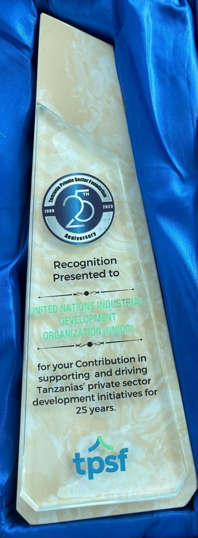 Proud moment! Thank you, <a href="/tpsftz/">Tanzania Private Sector Federation (TPSF)</a>, for your recognising <a href="/UNIDO/">UNIDO</a>'s unwavering support to the private sector in #Tanzania over the past 25 years. Together, we've made significant strides. Thank you for this honour! #Partnership #Achievement #SDG9