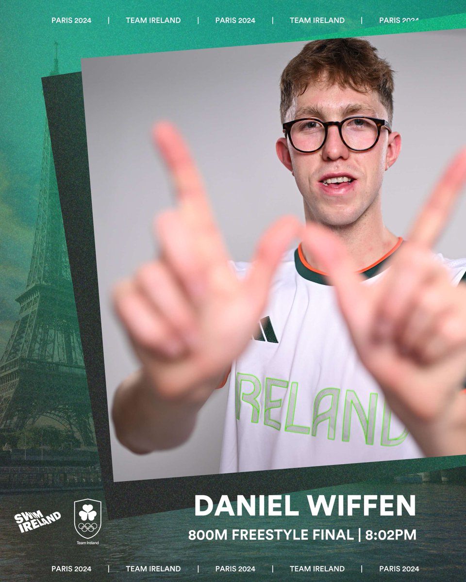 (𝐌) 𝟖𝟎𝟎𝐌 𝐅𝐑𝐄𝐄𝐒𝐓𝐘𝐋𝐄 𝐅𝐈𝐍𝐀𝐋

Daniel Wiffen is back on centre stage for the 800m Freestyle Olympic Final this evening! 

This will be electric - don't miss it!

⏰ 8:02pm 
📺 Live on RTÉ 2

#TeamIreland | #Paris2024