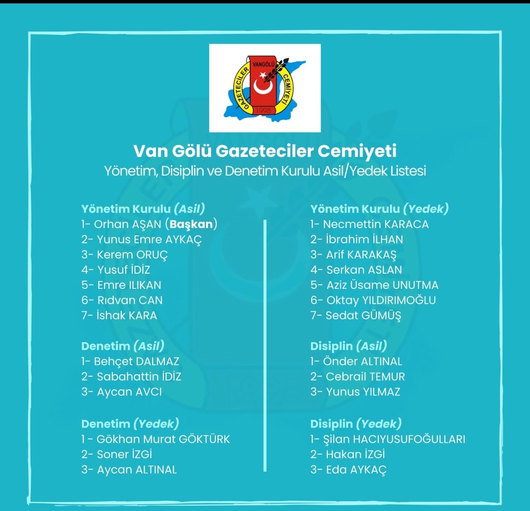 Van Gölü Gazeteciler Cemiyeti,  Başkanlığına seçilen Orhan Aşan ve Yönetim Kurulu üyelerini tebrik ediyor, başarılar diliyorum. 
<a href="/orhandha/">ORHAN AŞAN</a>