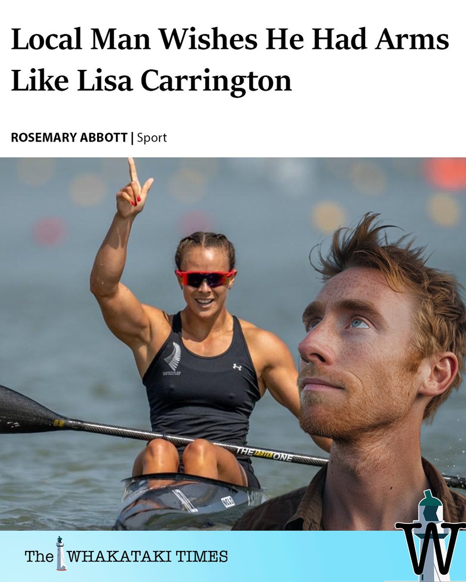 WhakatakiTimes's tweet photo. WELCOME TO THE GUN SHOW

34-year-old Mike Flanders has always had an admiration for Olympic canoeist Lisa Carrington’s muscular arms.

https://t.co/kHEwp0ELHP https://t.co/lkUQKW8cRY