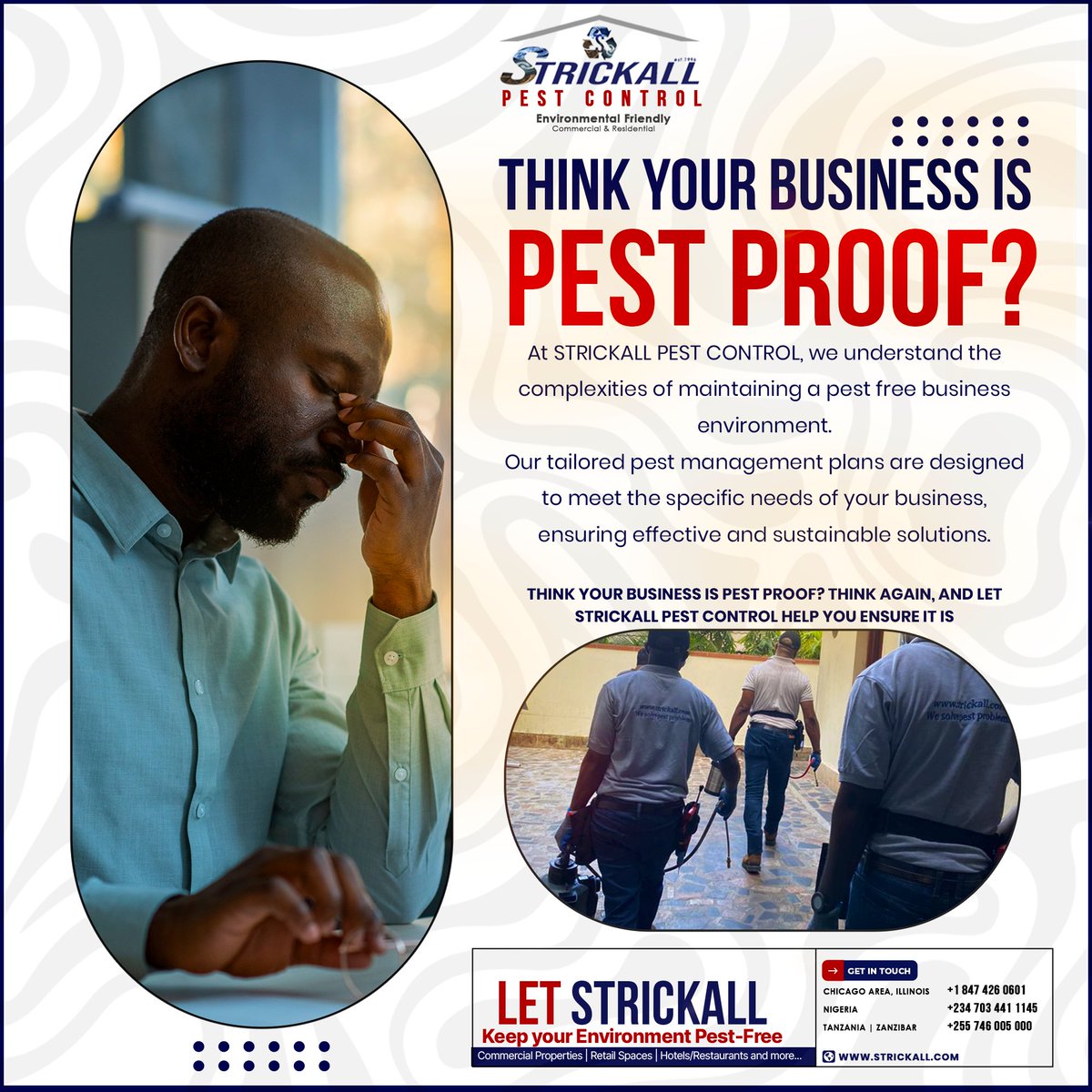 strickall37277's tweet photo. Think your Business is Pest Proof? Think again, and let STRICKALL PEST CONTROL help you ENSURE it is because we are GUARDIANS of PEST FREE-ENVIRONMENT.. #strickall #strickallpestcontrol #pest #pestcontrol #commercialpestcontrol #Residentialpestcontrol #pestcontrolmanagement https://t.co/W9sZUpGuso