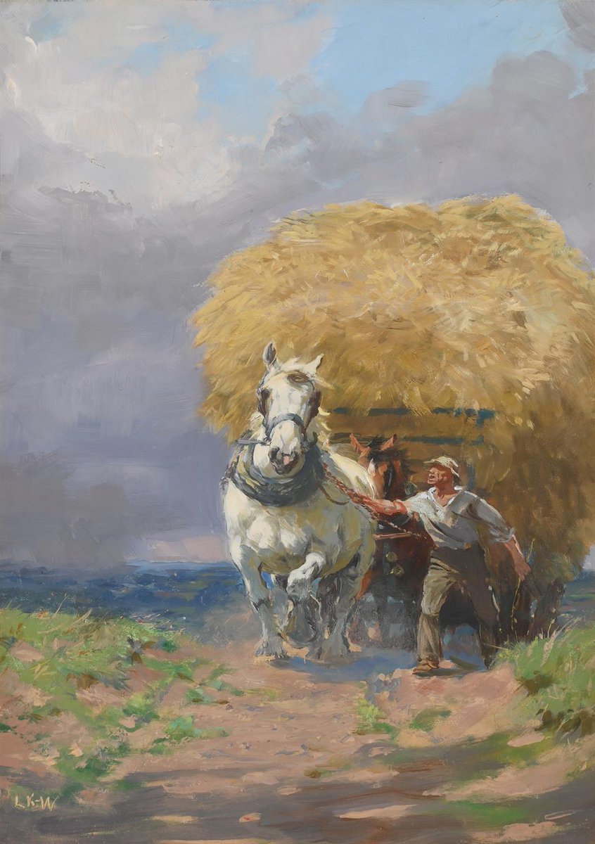 "Getting in the harvest",  de la pintora británica Lucy Elizabeth Kemp-Welch (1869–1958).