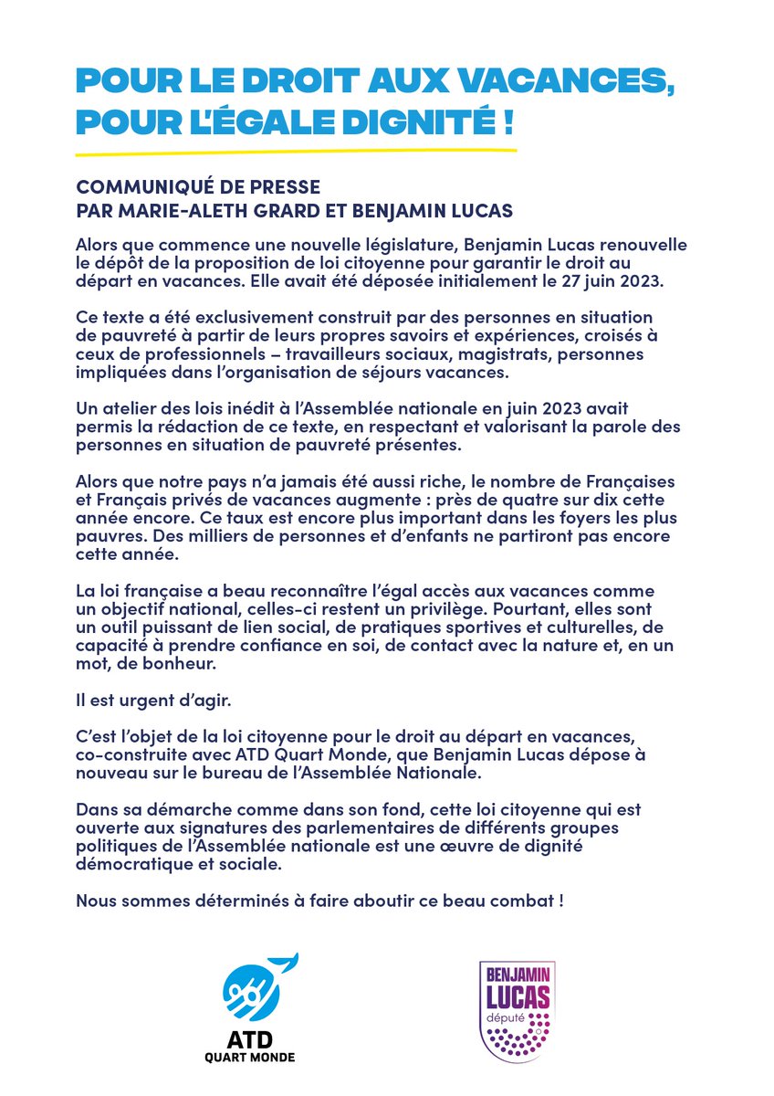 AlethGrard's tweet photo. Avec @Benjam1Lucas @ATDQM mène un vrai combat pour le Droit aux vacances pour Tous ! https://t.co/JRdrZMB4wC