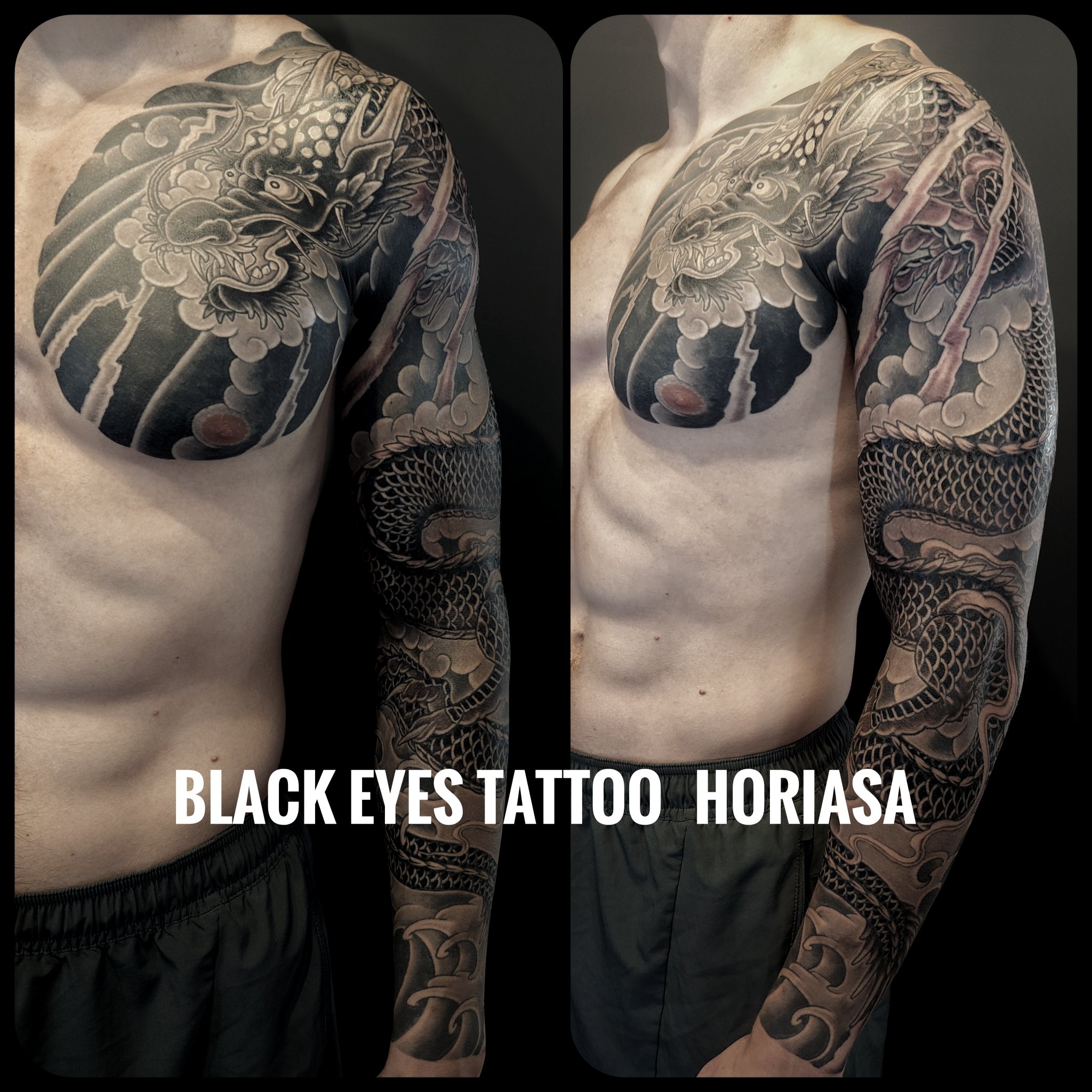 刺青　入れ墨　tattoo Completed cat and skull, chrysanthemum leg sleeve for