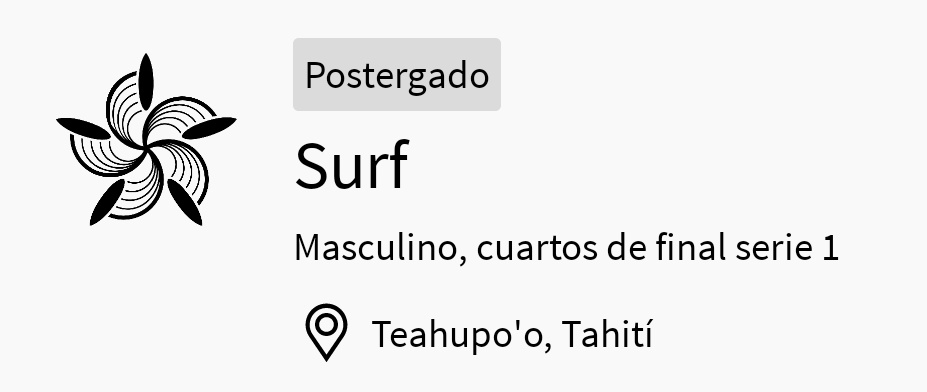 🚨 ACTUALIZACIÓN #Surfing 
Finalmente es oficial, se posterga toda la jornada del surf debido al mal tiempo. Probablemente, tampoco se dispute mañana