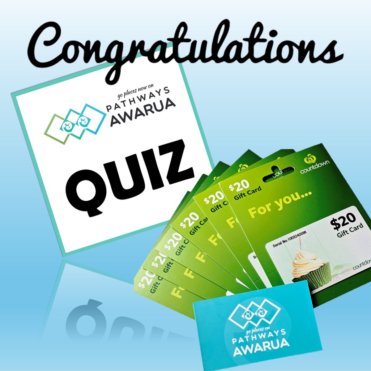 Congratulations🏆

to Shantelle Jones from Christchurch, the first winner of quiz spot prizes. A $20 gift card is in the mail to you, Shantelle. 

If you want to give this quiz a go, here's the link:
forms.office.com/r/gvWaX2FgAR

#pathwaysawarua #LearnAndWin
