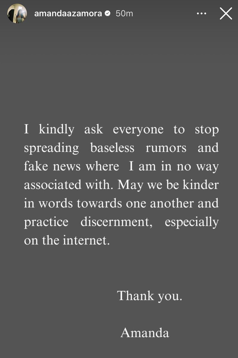 AMANDAmazings's tweet photo. Statement from Amanda Zamora ‼️

To set the record straight, Amanda is not in a romantic relationship with Daniel. 

We urge everyone to respect their privacy, fact-check, and refrain from spreading false rumors, speculation, and gossip. 

Thank you. https://t.co/rgk0vmDWNg