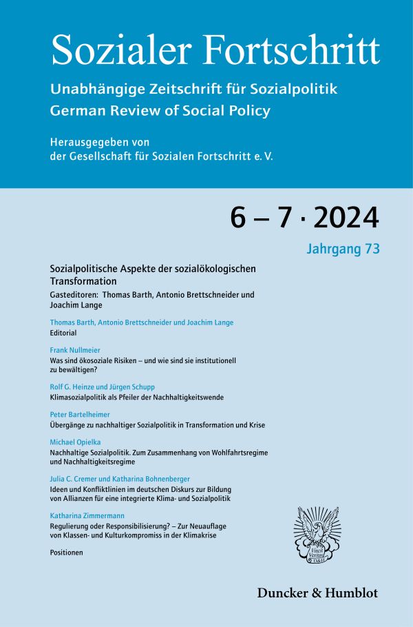 »Der Sozialstaat in der Klimakrise. Sozialpolitische Aspekte der sozialökologischen Transformation« - Thomas Barth hat gemeinsam mit Antonio Brettschneider und Joachim Lange das aktuelle Schwerpunktheft der Zeitschrift Sozialer Fortschritt herausgegeben: duncker-humblot.de/einzelheft/soz…