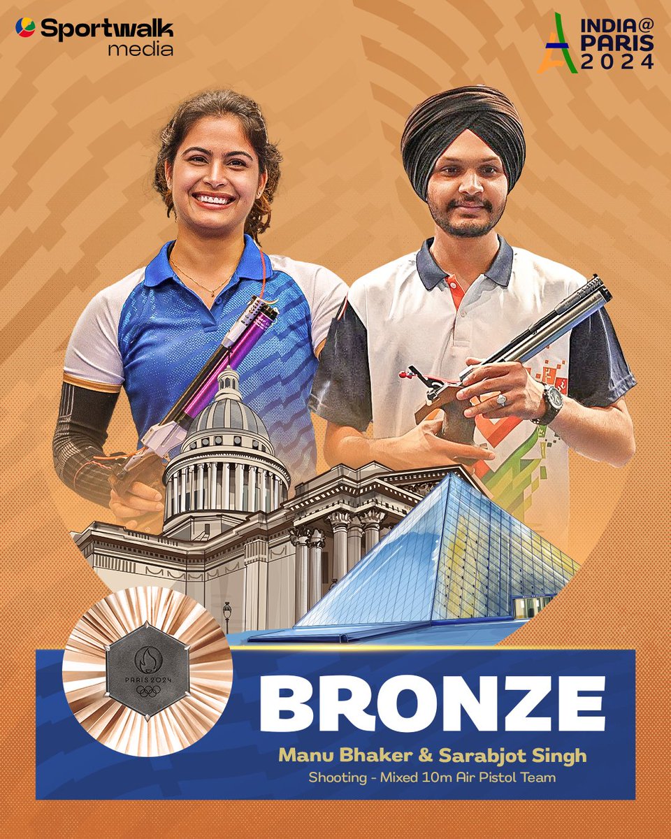 Bihar State Power Holding Company Limited (@biharenergy) on Twitter photo #ParisOlympics2024
Manu Bhaker & Sarabjot Singh won Bronze 🥉 medal in the mixed team 10m Air Pistol event.
Congratulations to <a href="/realmanubhaker/">Manu Bhaker🇮🇳</a> & <a href="/Sarabjotsingh30/">Sarabjot Singh</a> for bringing home the medal.
#Paris2024 #ParisOlympics2024
Manu Bhaker & Sarabjot Singh won Bronze 🥉 medal in the mixed team 10m Air Pistol event.
Congratulations to <a href="/realmanubhaker/">Manu Bhaker🇮🇳</a> & <a href="/Sarabjotsingh30/">Sarabjot Singh</a> for bringing home the medal.
#Paris2024