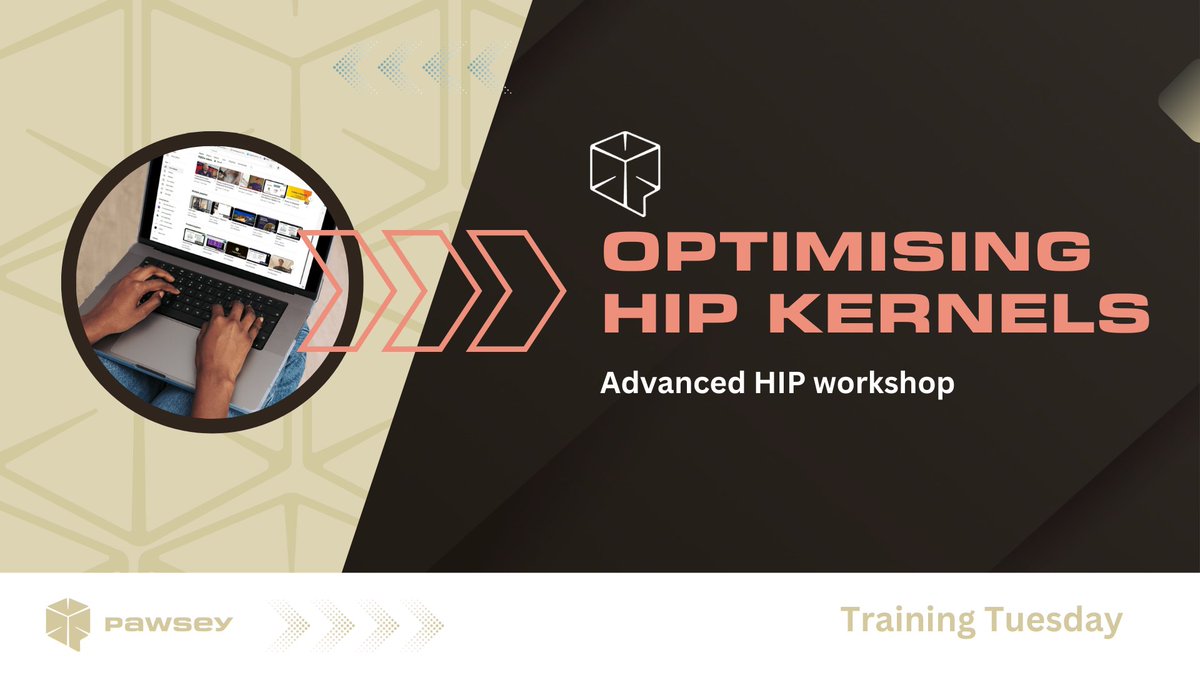 PawseyCentre's tweet image. #TrainingTuesday focuses on Optimising HIP Kernels. 💻
HIP kernel performance is a multi-layered puzzle. 🧩 
Unpack several strategies to boost your kernel performance, watch 👀: bit.ly/3WL8rSr

#HIP #GPUprogramming #optimisation #training #education