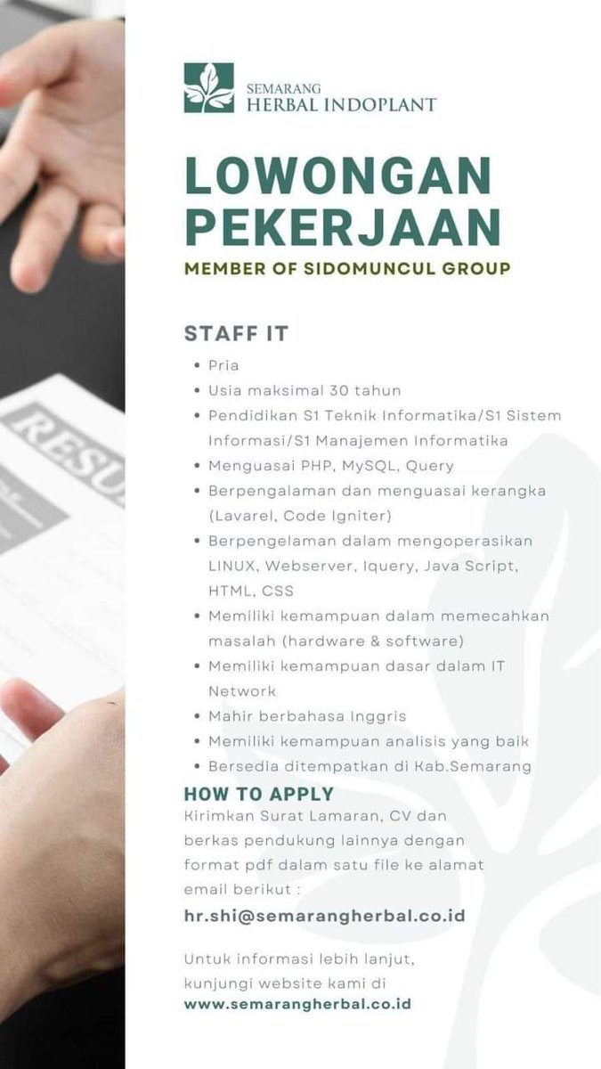 LokerKarir_IT's tweet photo. Lowongan Kerja Staff IT

#lokerkarir_it #lokerit #lokerprogrammer #lowongankerja #loker #lokercot

cc : @hrdbacot https://t.co/BBUQFAW1H6