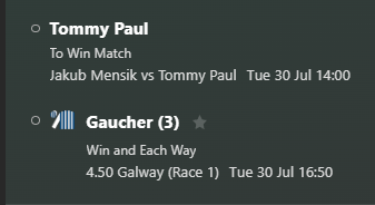 Tommy Paul looks absolutely nailed on in the professionally spoilt Olympic.
Double Odds: 2.80