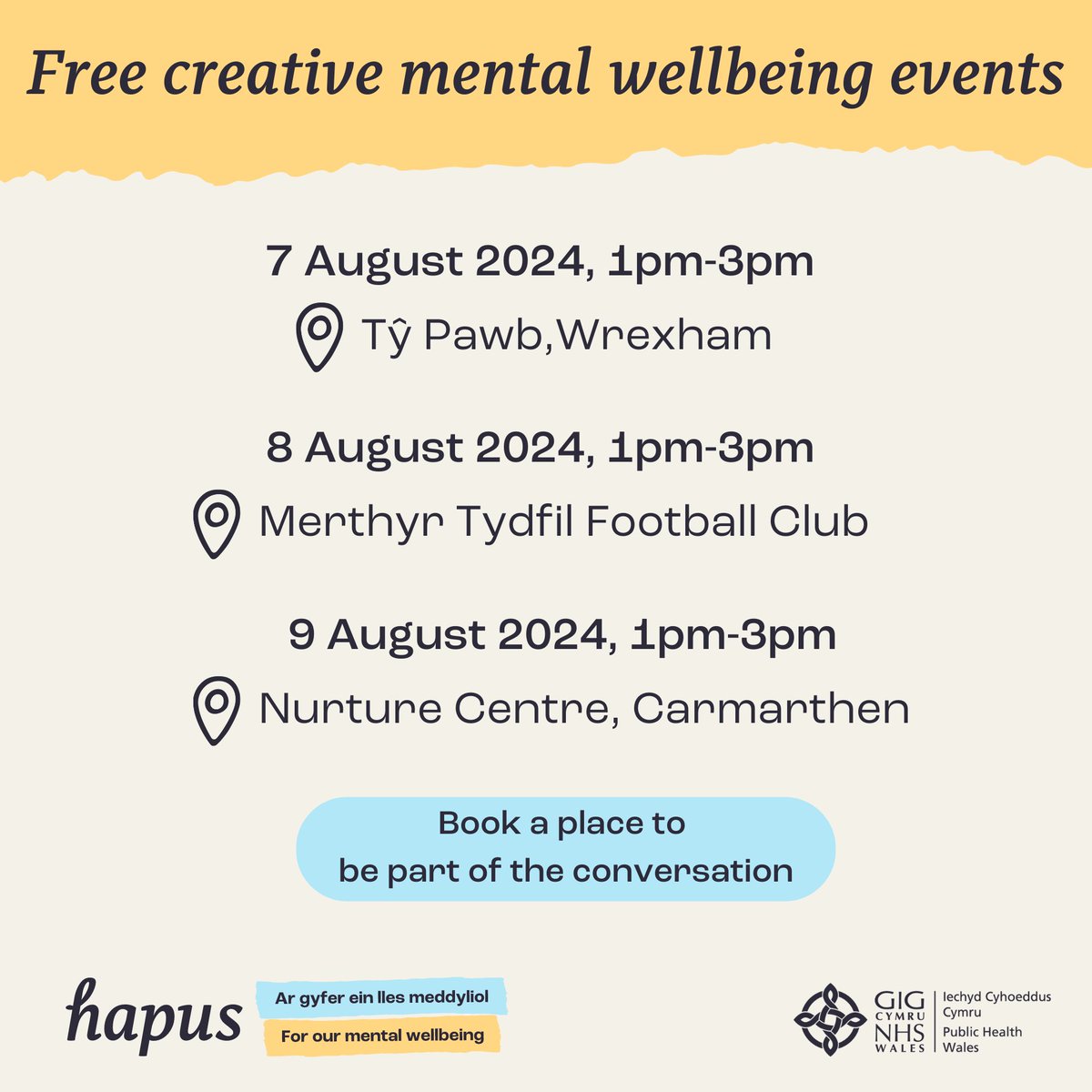 Being creative is a great way to boost our mental wellbeing.

In August, we’re holding a series of free workshops where you can have a go at getting creative and find out about other ways you can protect and improve your mental wellbeing.

Find out more 👇