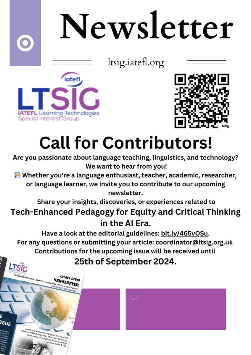 A new call for the <a href="/iatefl_ltsig/">IATEFL LTSIG</a> newsletter. The theme of this coming issue is relevant to our PCE at #Iatefl next year in Edinburgh. See the guidelines in the first comment. Looking forward to reading your contributions.