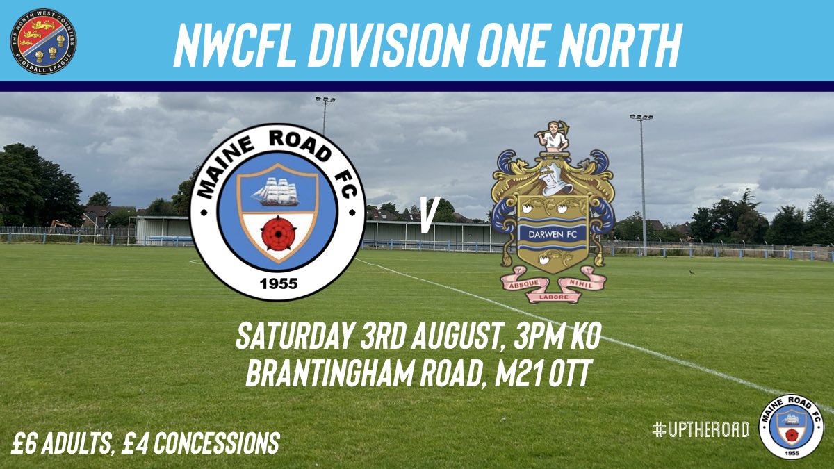 ⚽️ Matchday #3.

🏡 Back to Brantingham Road 🔵⚪️

🆚 <a href="/DarwenFC/">Darwen FC</a> 
🏟️ Brantingham Road, M21 0TT 
🏆 NWCFL Division One North
🕒 3pm
🎟️ £6 adults, £4 concessions
📖 £2.50 programme
🐶 Dogs welcome

#UpTheRoad