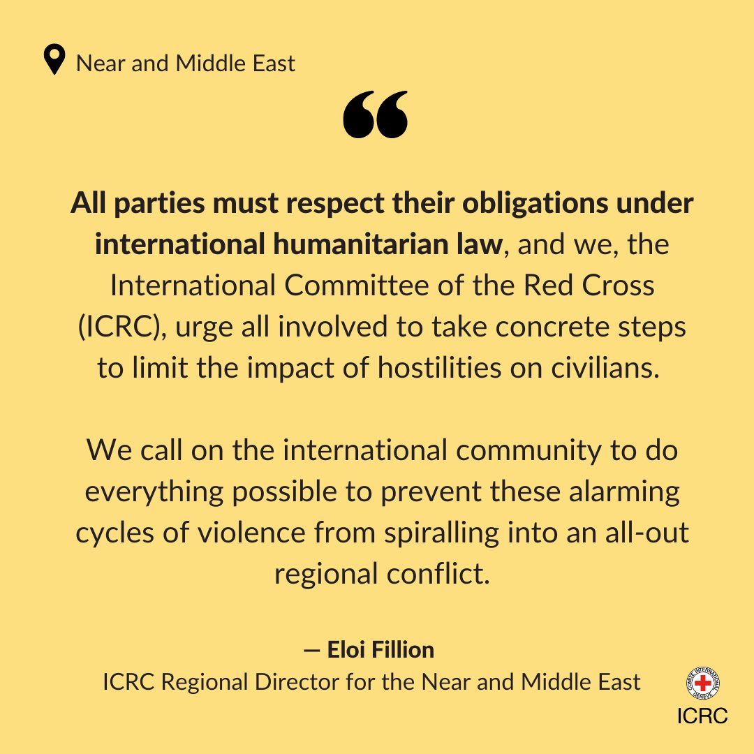 A surge in attacks across parts of the Middle East is inflicting yet more suffering on civilians &amp; raising fears of wider regional conflict with devastating humanitarian consequences. We urgently call for de-escalation &amp; protection of civilians

Read more👉🏽bit.ly/4deqIOE