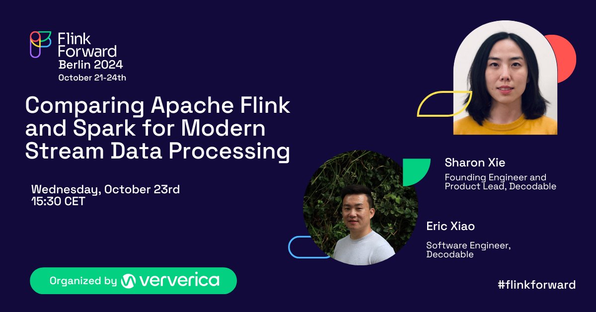FlinkForward's tweet image. Join Sharon Xie and Eric Xiao as they share their journey at @Decodableco, including choosing #ApacheFlink over #SparkStructuredStreaming for #streamdataprocessing. 

Save your spot for #FlinkForward Berlin: hubs.li/Q02H_Ngw0