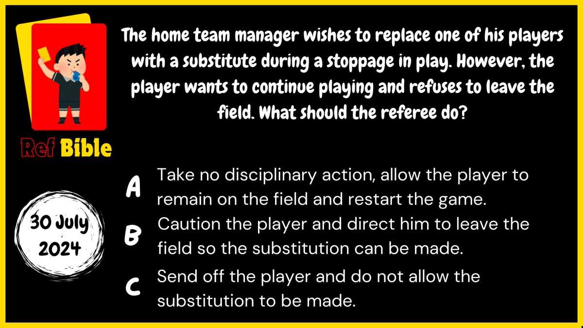 therefbible's tweet photo. New questions every day. 📅 

Drop your answer in the comments and share with your mates. 

#referee #lawsofthegame https://t.co/Hb2Q6OrVXk