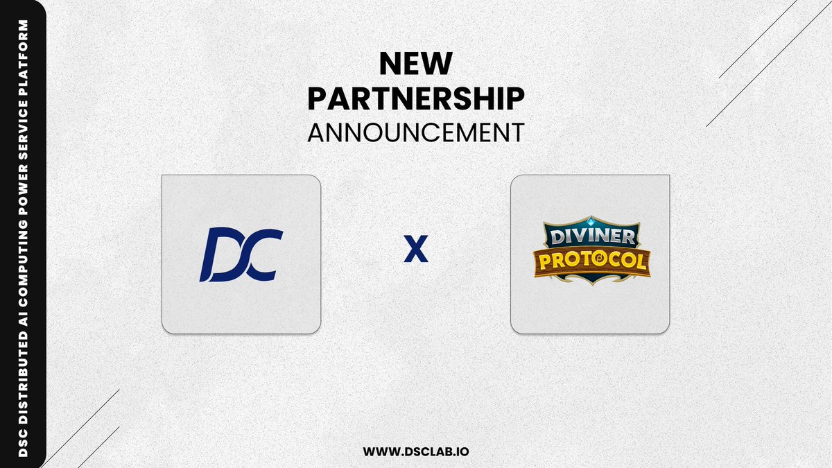 DSC Official (@dsc_lab) on Twitter photo 🤝We're thrilled to announce our partnership with <a href="/DivinerProtocol/">Diviner Protocol | Building Metaverse</a> ✨     
     
🌐 Diviner Protocol aims to build up a gamified & diversified prediction marketplace 
     
Stay tuned for more! 
 
#Web3 #DePIN #AI #DPT #DeFi 🤝We're thrilled to announce our partnership with <a href="/DivinerProtocol/">Diviner Protocol | Building Metaverse</a> ✨     
     
🌐 Diviner Protocol aims to build up a gamified & diversified prediction marketplace 
     
Stay tuned for more! 
 
#Web3 #DePIN #AI #DPT #DeFi