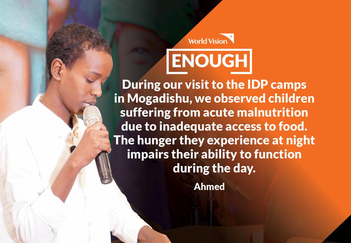 WVSomalia's tweet photo. During our visit to the IDP camps in Mogadishu, we observed #children suffering from acute malnutrition due to inadequate access to food. Many are forced to work to provide food for their families back home- Ahmed. #SayENOUGH #EndChildHungerNOW. https://t.co/JwPlKCPukC