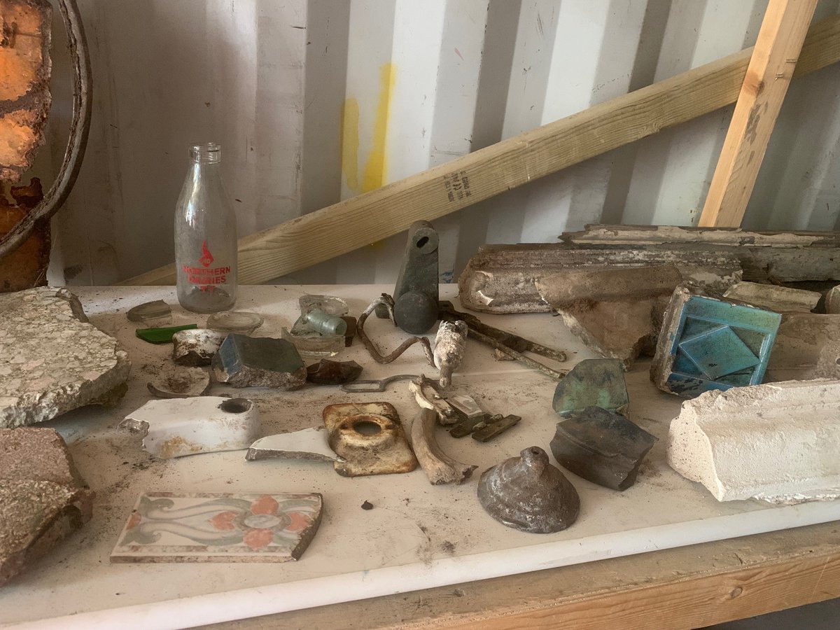 During careful clearance works by contractors <a href="/hobsonporter/">Hobson & Porter</a>, observed and recorded by <a href="/HFArchaeology/">HFArchaeology</a> are these fascinating artefacts from 1941! A child's pram hood, pair of shoes, local milk bottle &amp; various pieces of cinema interior design materials! <a href="/Hullccnews/">Hull City Council</a> <a href="/HeritageFundUK/">The National Lottery Heritage Fund</a>