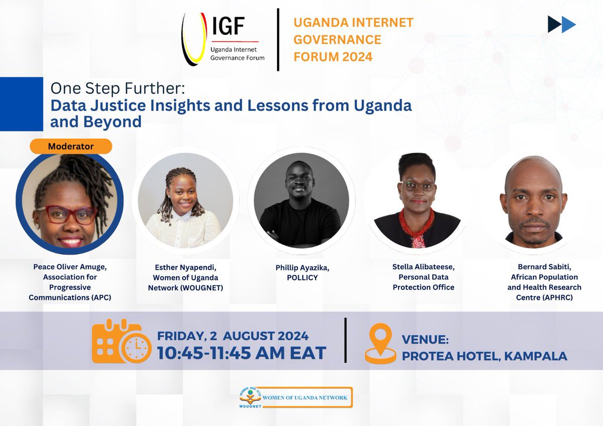 Get ready for the #UIGF24 session "One Step Further: Data Justice Insights and Lessons from Uganda and Beyond"
Join <a href="/wougnet/">Women of Uganda Network</a>, <a href="/PollicyOrg/">Pollicy</a> &amp; other key actors as they discuss the intersection of data and social justice.

Don't miss the insights! Learn more: uigf.ug/agenda/
