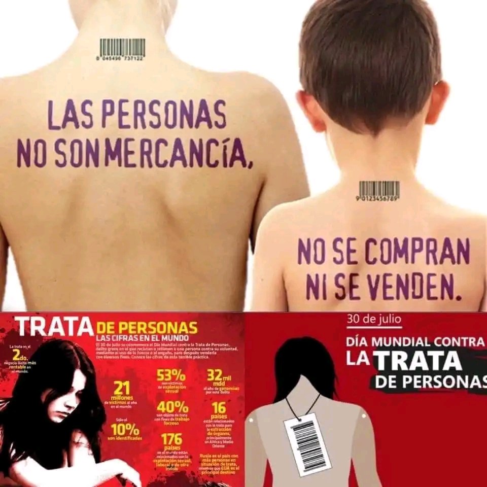 “LAS PERSONAS NO SON MERCANCÍAS”

🔈 ALZA TU VOZ CONTRA LA #TrataDePersonas 

👉Más del 70% de las víctimas de trata son mujeres y niñas

“LAS PERSONAS 
NI SE COMPRAN
 NI SE VENDEN !!

#DiaMundialContraLaTrata  #30dejulio 
#TrataDePersonas #difunde