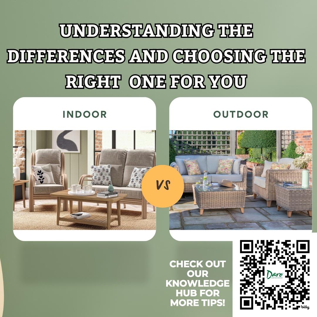 Creating a comfortable and functional living space requires the right type of furniture. Here's what you need to know to make the best choice for your indoor and outdoor areas: daro-cane.co.uk/knowledge-hub 

#Furniture #IndoorVsOutdoor #DaroCane #DaroUK