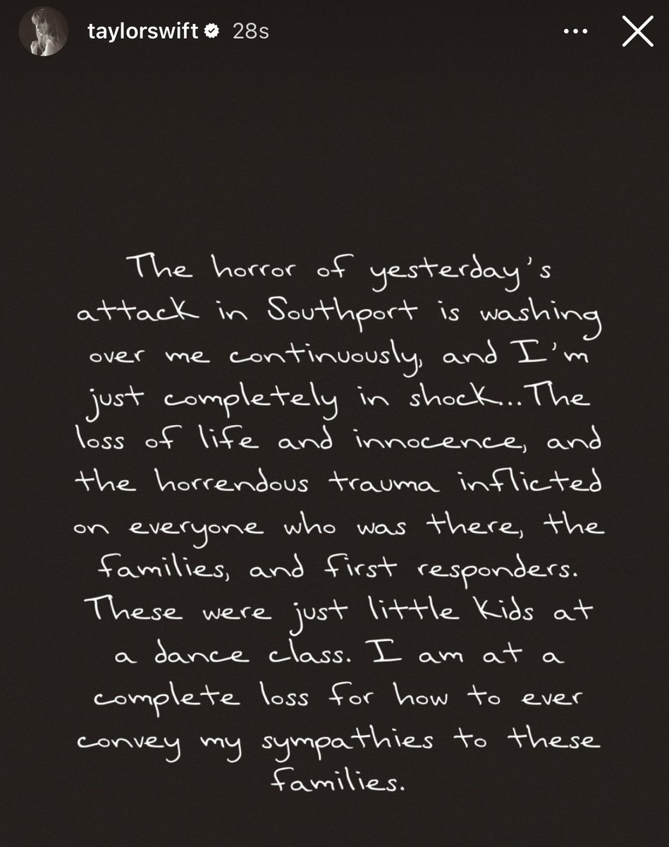 swifferupdates's tweet photo. 📲| Taylor on yesterday's senseless attack in Southport, noting that she is at a loss for how to convey her sympathy to these families. https://t.co/6h37VGnIoq