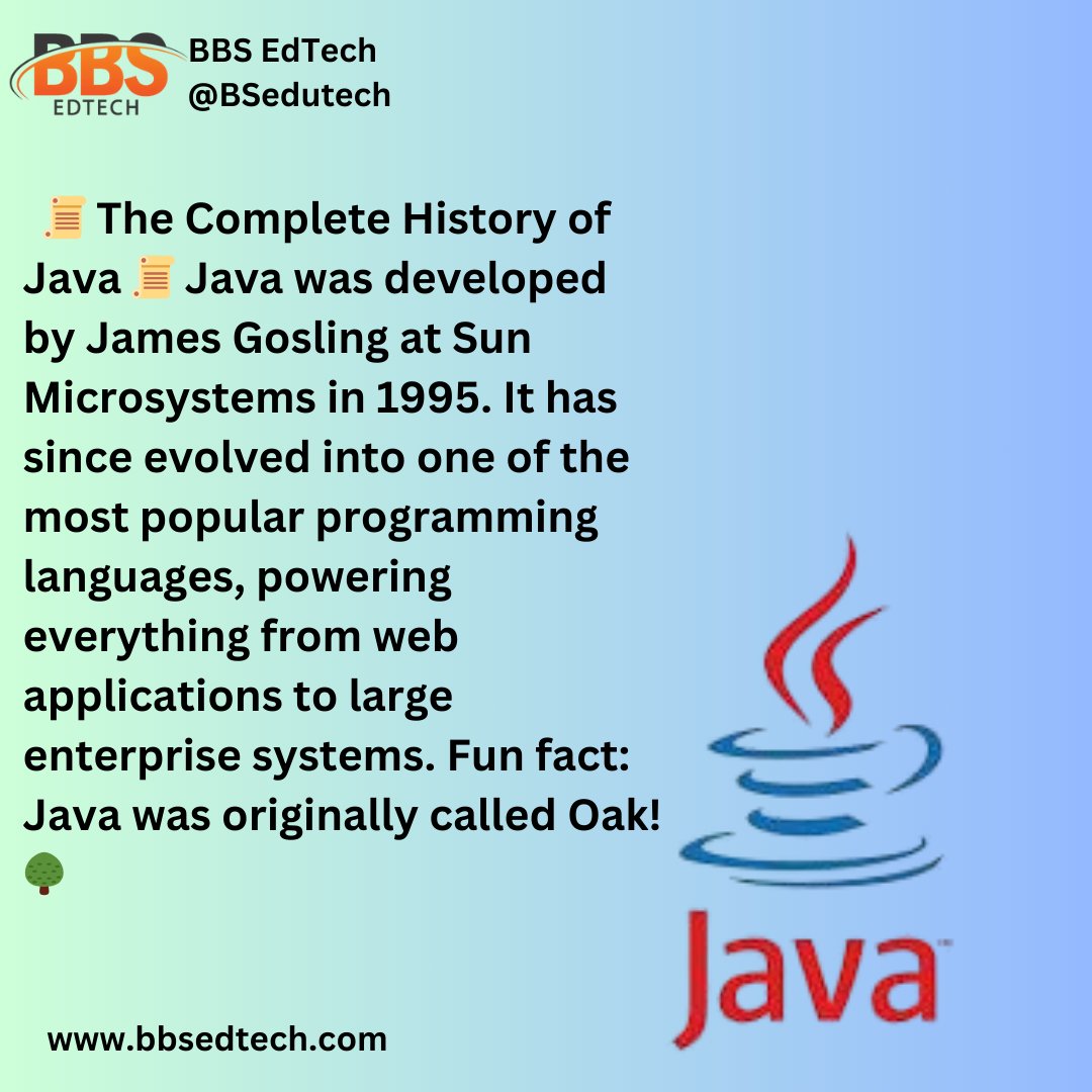 BSedutech's tweet image. 🌟 Explore Java&apos;s evolution from 1995 to a key programming pillar! 🚀 Master Java and other tech skills with BBS EdTech&apos;s courses: Full Stack Java, MERN, Frontend, Backend, and Oracle. 📚 Visit bbsedtech.com or call 📞 636-174-8291 for details.  #Java  #Tech  #bbsedtech