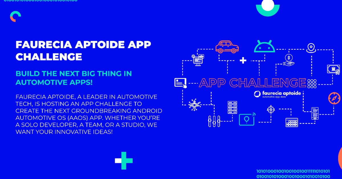 🚨📱 ATTN #AndroidDevs! 🚨📱

Join the @faureciaaptoide App Challenge! Submit your innovative #Android automotive #app ideas. Stand a chance to win €5k &amp; get support to launch your app on BMW. Don't miss this chance to innovate &amp; make an impact!

Enter: forms.office.com/e/mzE9wrdPHK