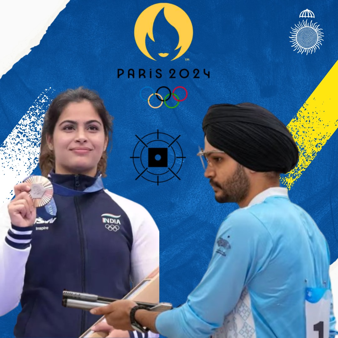 Congrats to Manu Bhaker &amp; Sarabjot Singh for winning bronze in the 10m pistol doubles at the Paris 2024 Olympics! Manu also won bronze in singles, becoming the first Indian woman with 2 medals at the same Olympics. Kudos! #parisolympics2024 #shooting #MPCA #Bronze