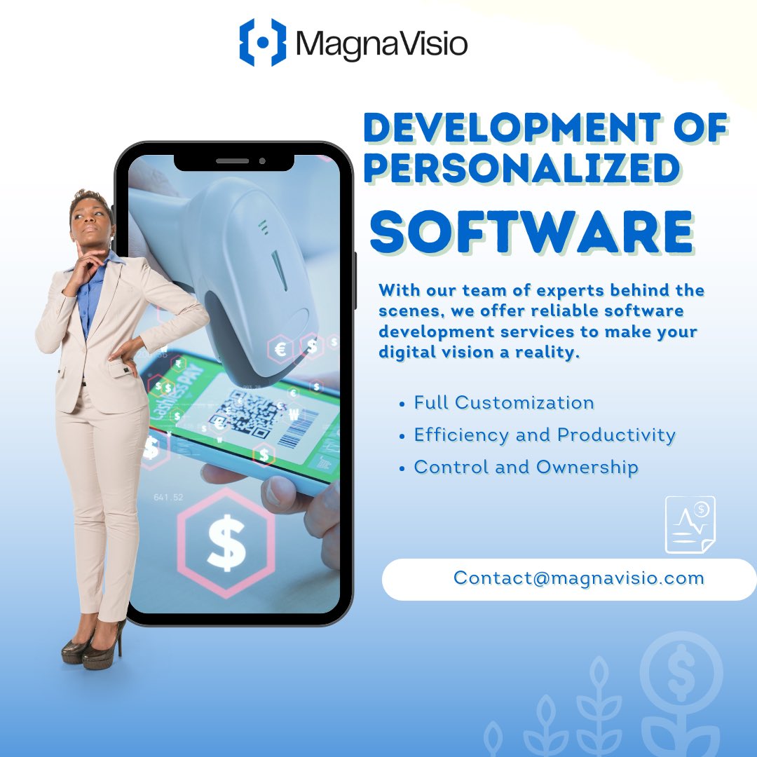 MagnaVisio's tweet image. Development of #PersonalizedSoftware

When organizations require applications with unique features and functionalities, they can rely on @Magnavisio to design and develop custom solutions.

#SoftwareDevelopment #SoftwareEngineer