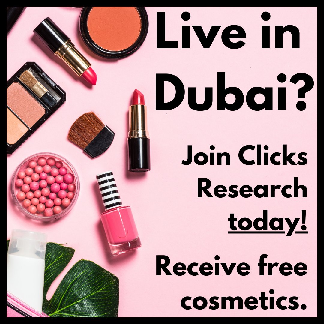 Clicks_Research's tweet photo. ✨DO YOU LIVE IN DUBAI? ✨

We are currently recruiting volunteers living in Dubai to trial free skincare.

Please sign up at https://t.co/griQmsJhKV (link in bio).

We hope that you are eligible to participate in our upcoming study!

Clicks Research Support Team 💜 https://t.co/SnTQHp6PLS