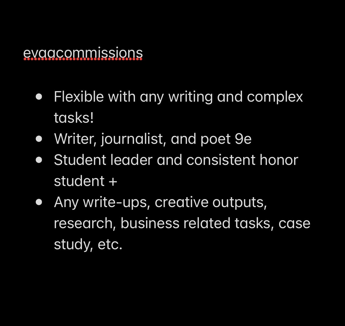 OPEN FOR COMMISION ‼️ 

im accepting acad related,essay, reflection and powerpoint presentations! dm for inquiries and rates

&amp; If client, acad comms, commissions, academic comms, comms twt ✨