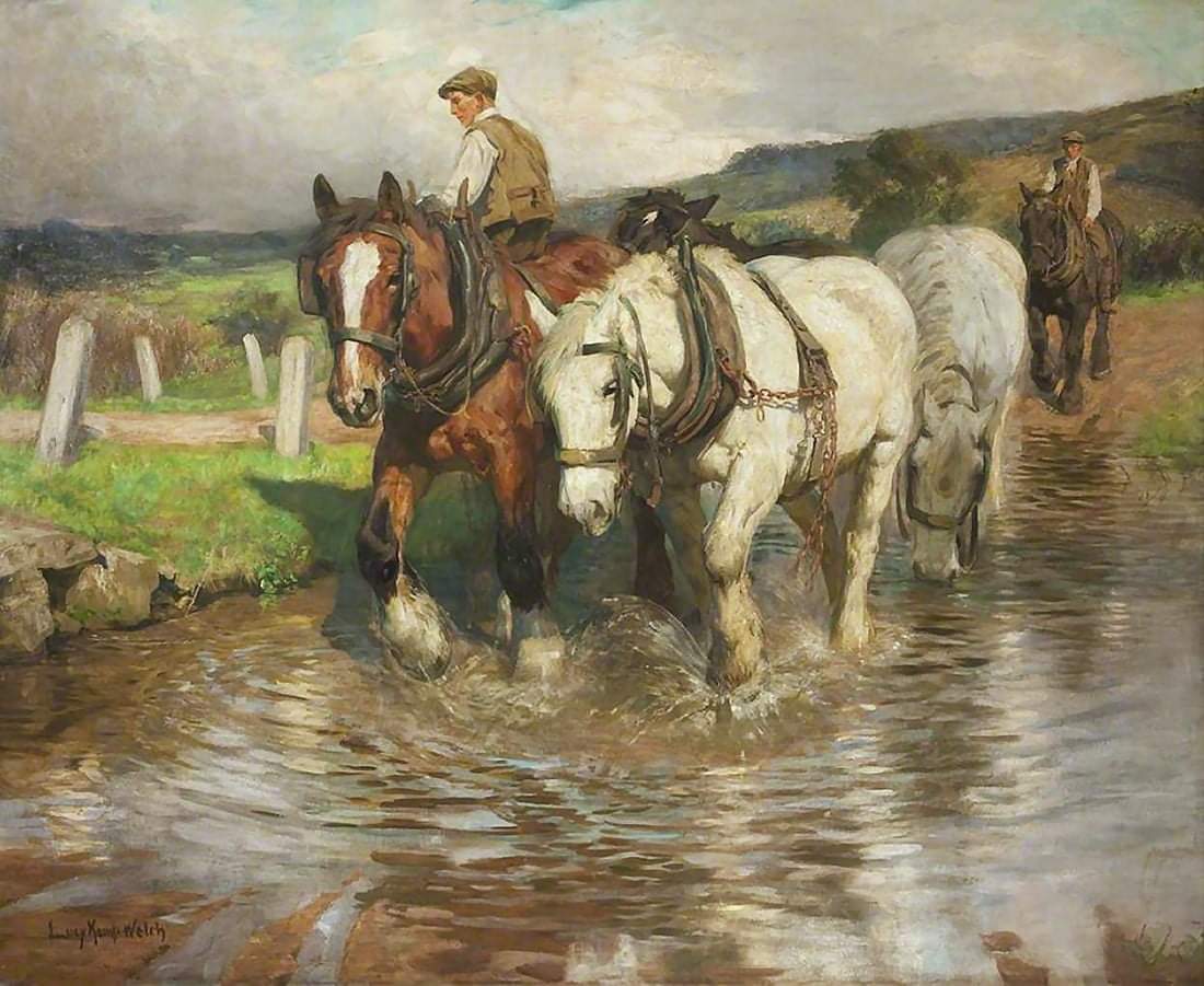 "The Waterway",  de la pintora británica Lucy Elizabeth Kemp-Welch (1869–1958).