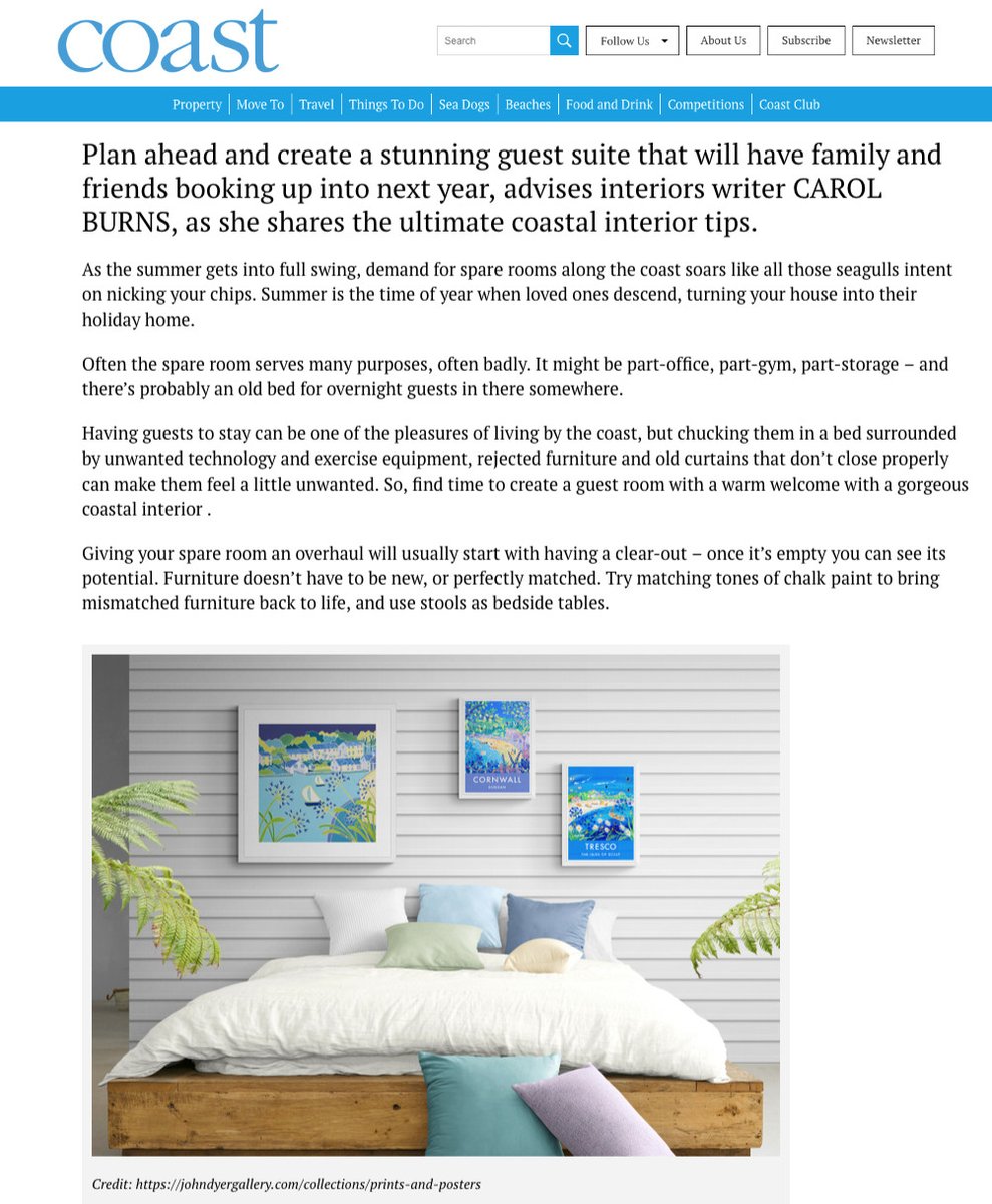 johndyergallery's tweet image. We are thrilled to be featured in @coastmag this month: "Spruce up your spare room with these coastal interior tips" zurl.co/mYFR  Discover #Cornish seaside #art #prints for your home now zurl.co/G8uz and enjoy a view of the #coast every day. 🌊 🦀 🐬 🎨